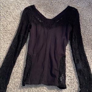 Free People Black Long-Sleeve Lace Top
